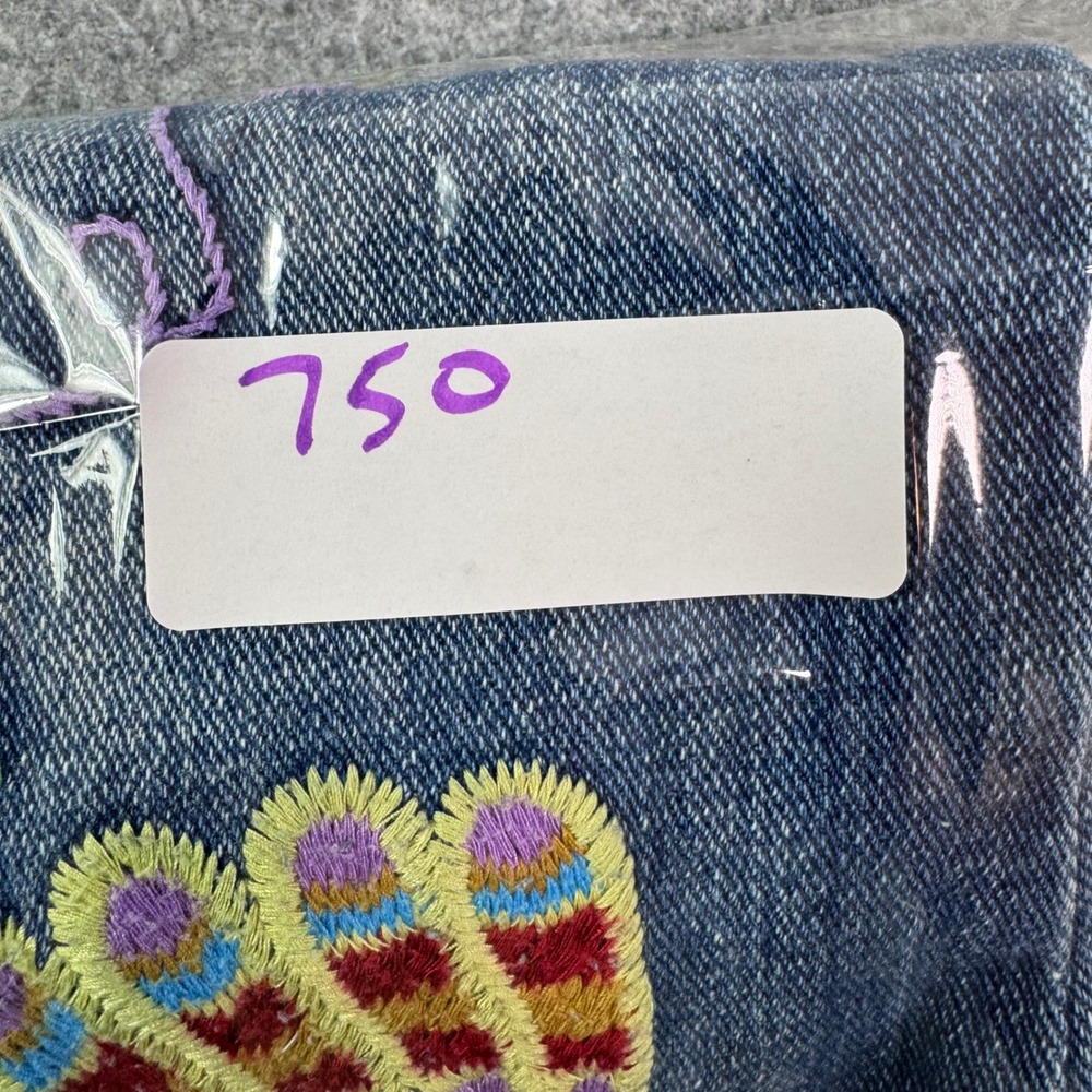 Sharagano Jeans Womens Blue Embroidered Floral Peacock Distressed Flare Y2K 28 - Picture 13 of 13